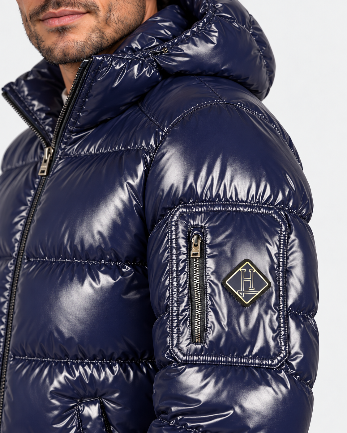 Herno Piumino uomo blu con cappuccio e zip a doppio cursore