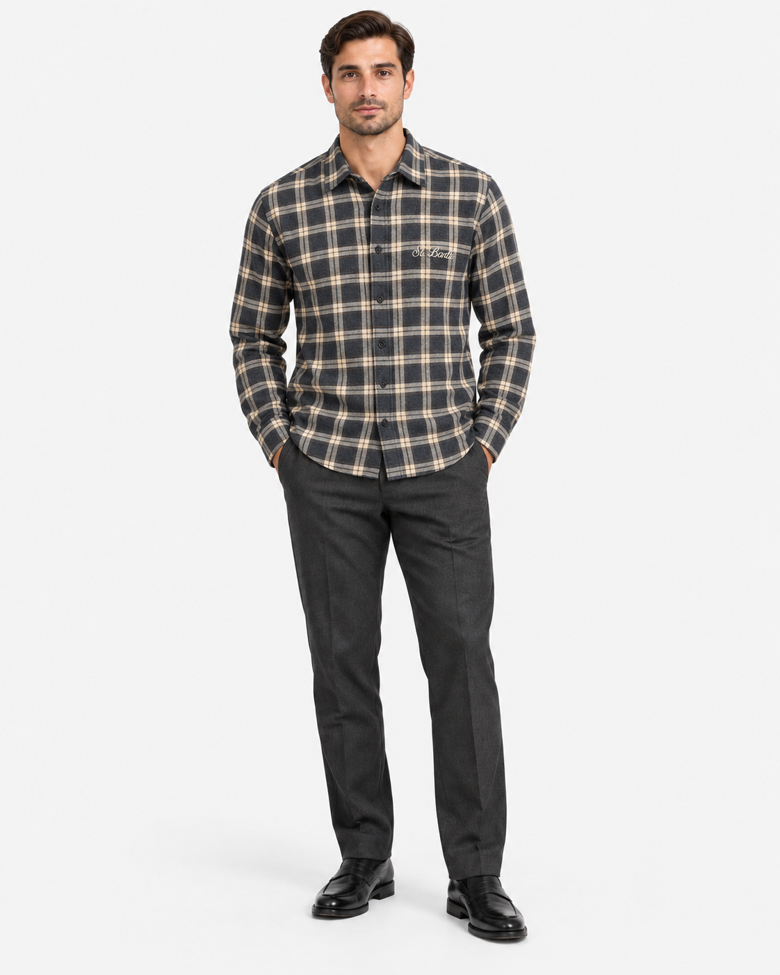 MC2 Saint Barth Camicia Uomo Seefeld in Cotone Tartan Antracite