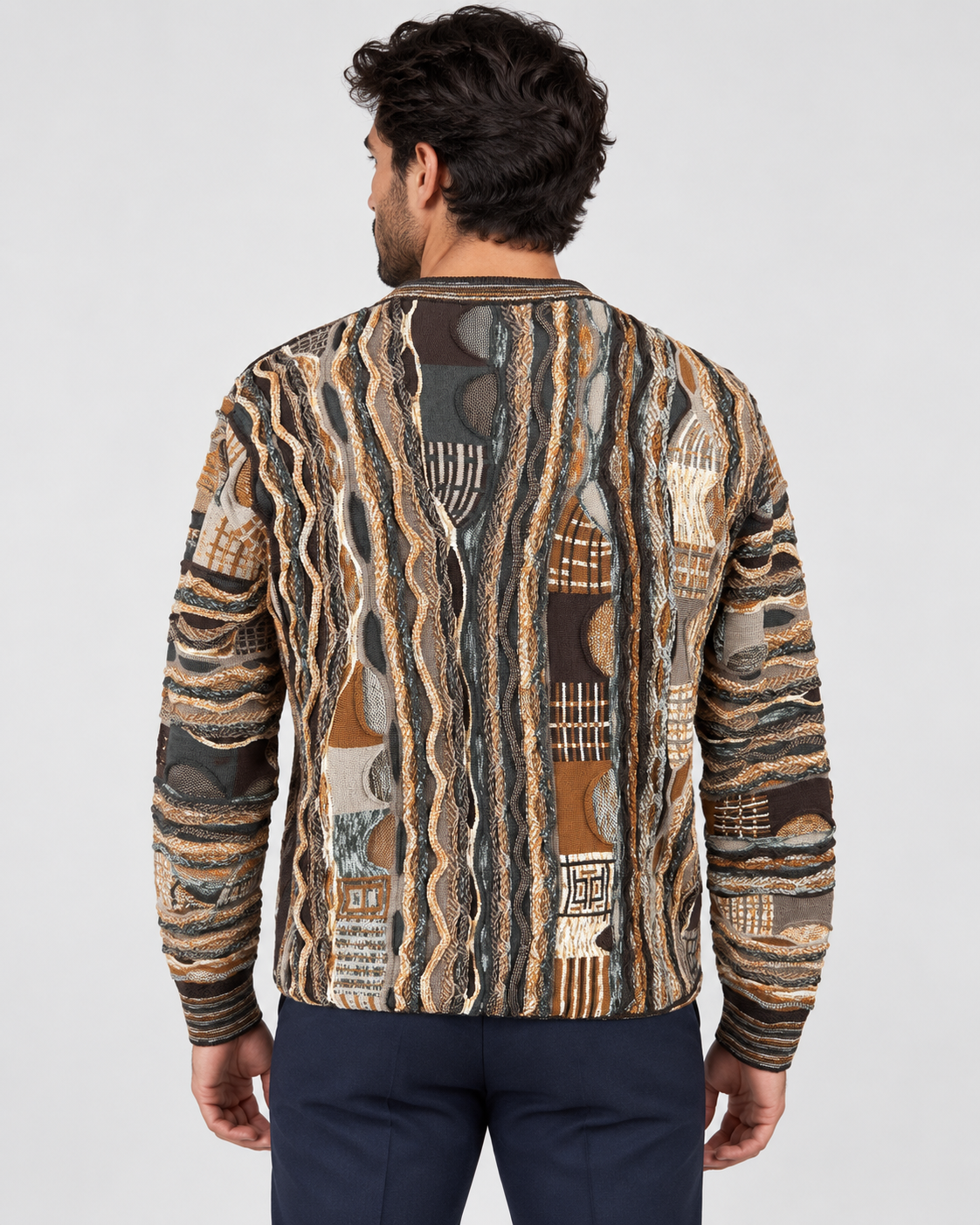Lorenzoni Maglia girocollo uomo fantasia multicolore in misto lana