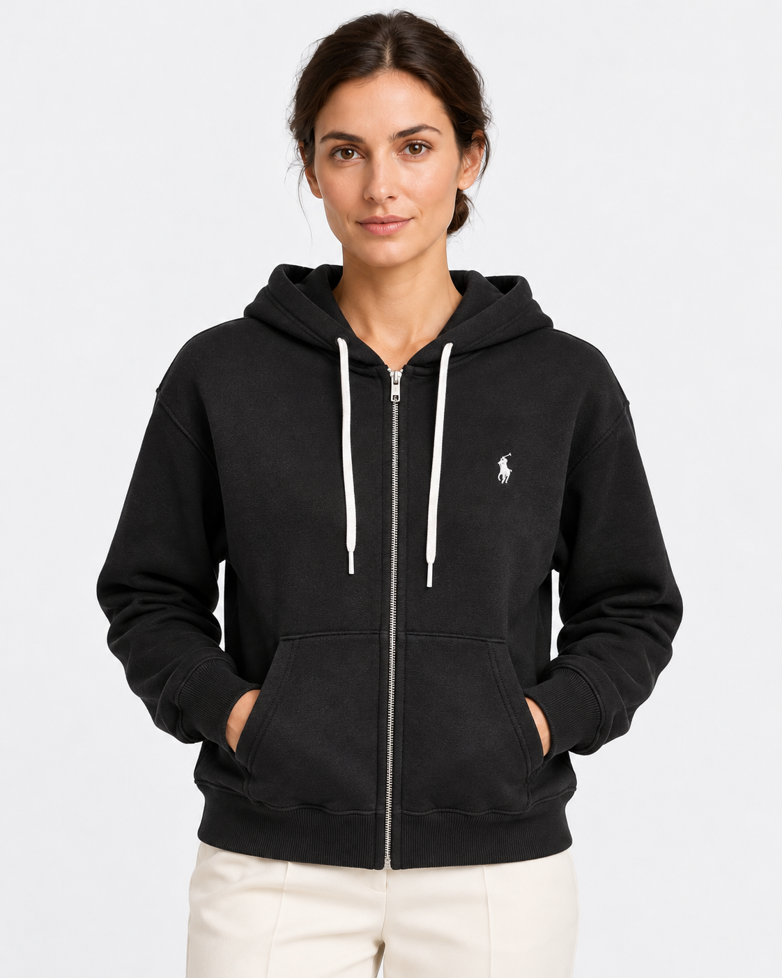 Polo Ralph Lauren Felpa Donna Nera con Cappuccio e Zip