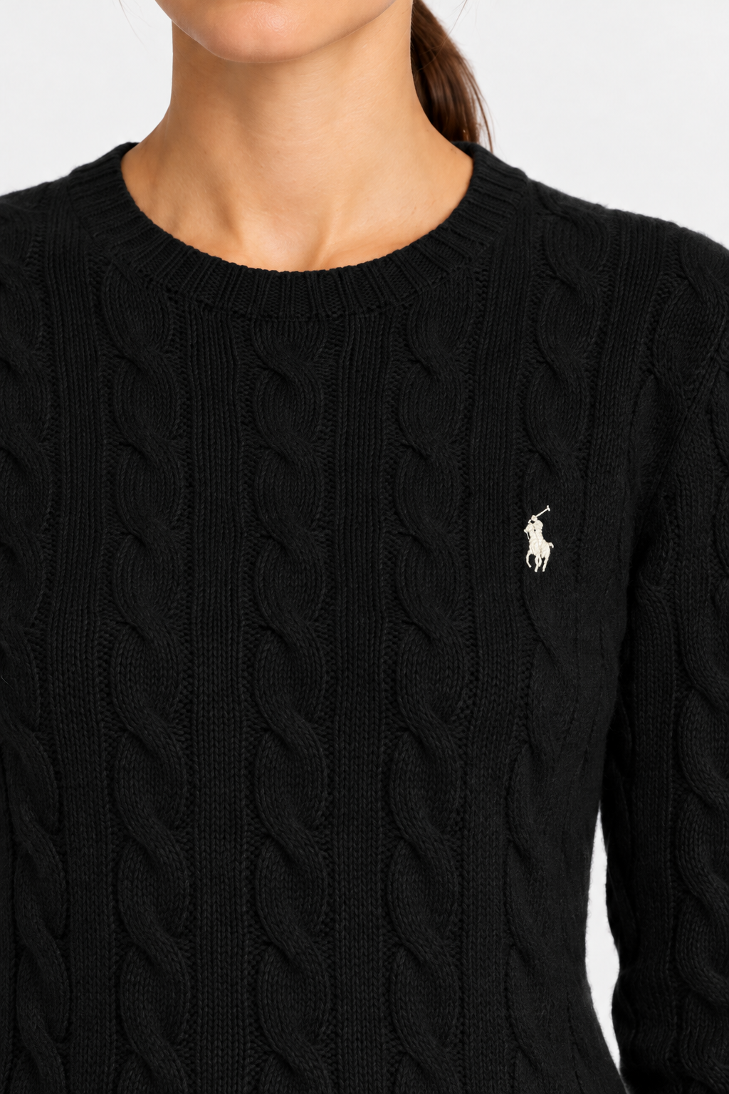 Girocollo in lana e cashmere a trecce black