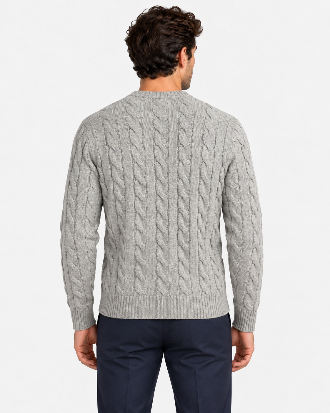 Polo Ralph Lauren Maglia Uomo a Trecce Grigia in Cotone