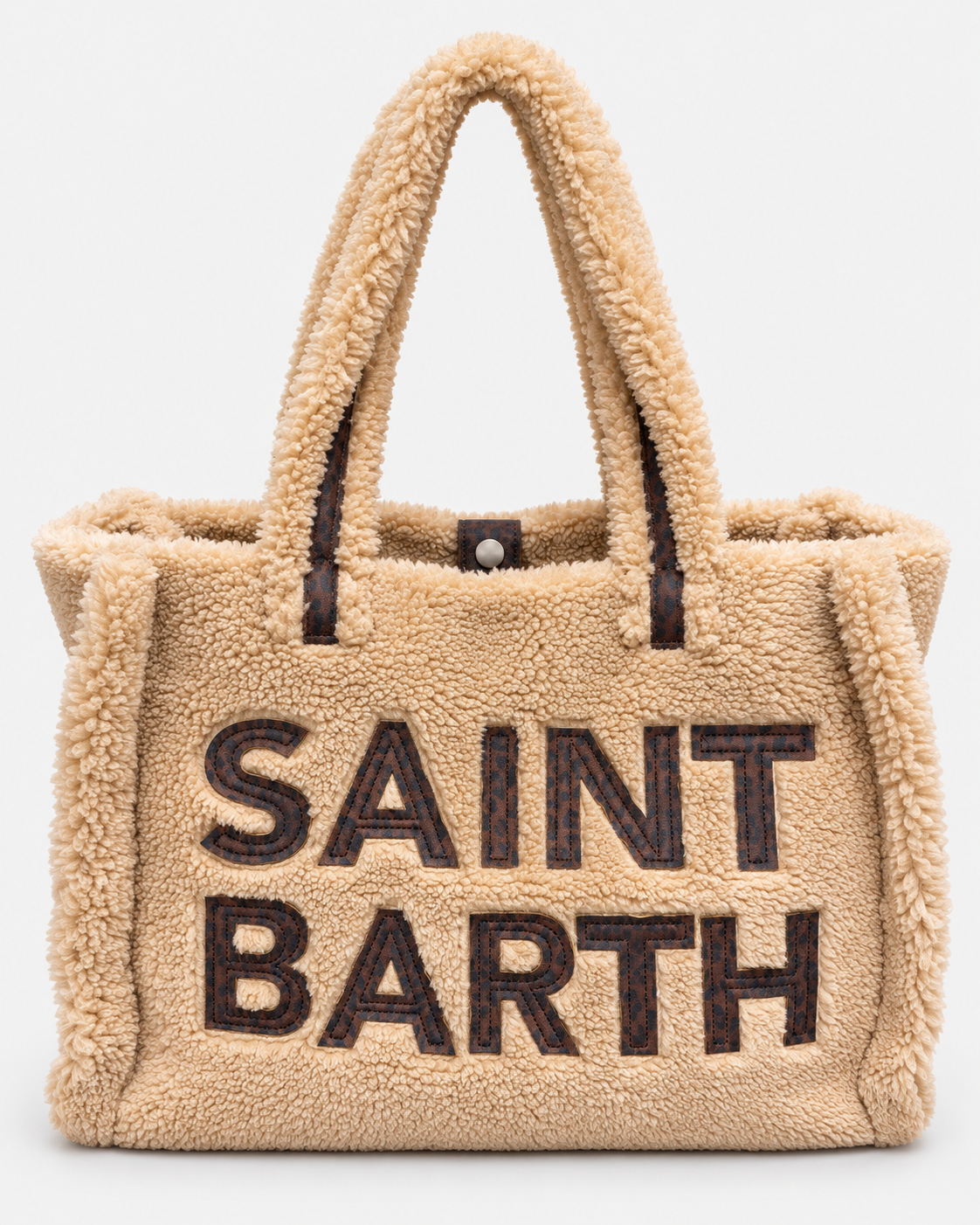 MC2 Saint Barth Borsa Donna Vanity Teddy Beige con Maxi Logo Leopard