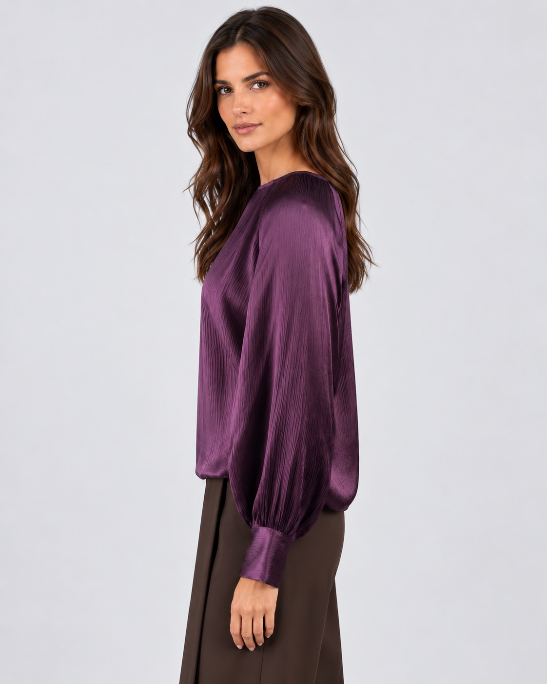 Dixie Blusa Donna Satinata con Maniche a Palloncino Purple