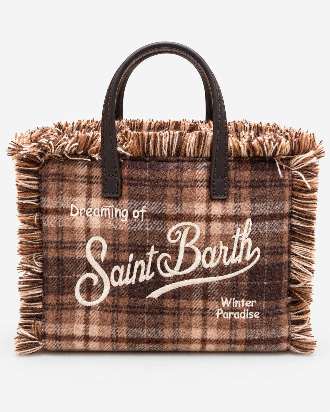 MC2 Saint Barth Borsa Donna Vanity Mini Tartan Marrone con Frange