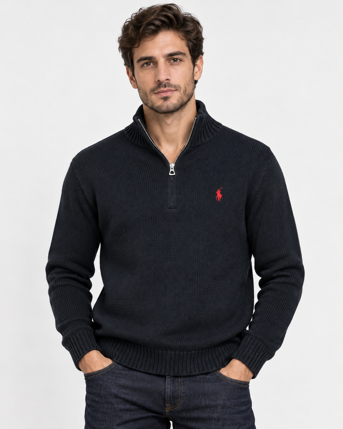 Polo Ralph Lauren Maglione Uomo Mezza Zip in Cotone Nero