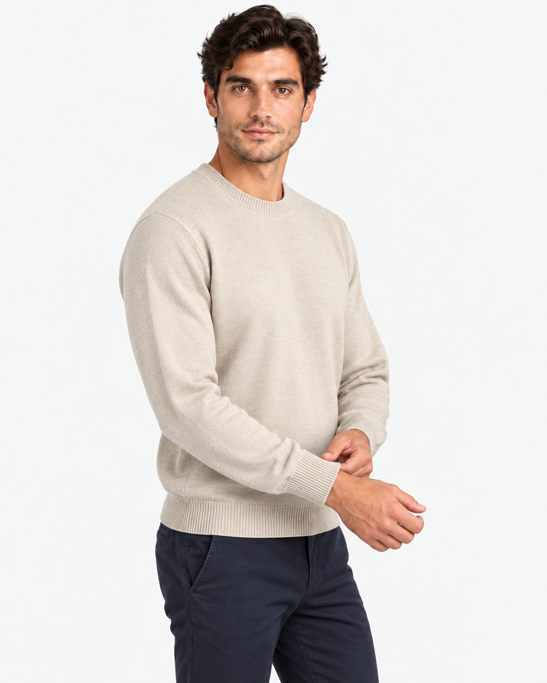 Gran Sasso Girocollo uomo in lana beige chiaro