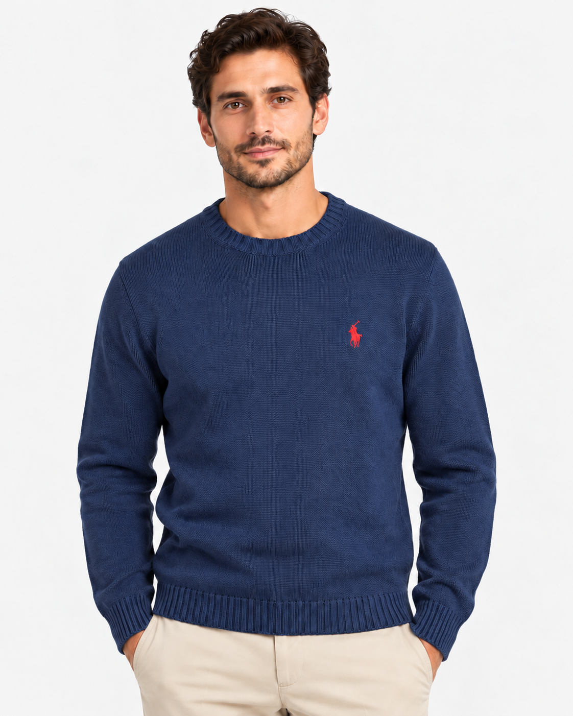 Polo Ralph Lauren Maglione Uomo Girocollo in Cotone Blu
