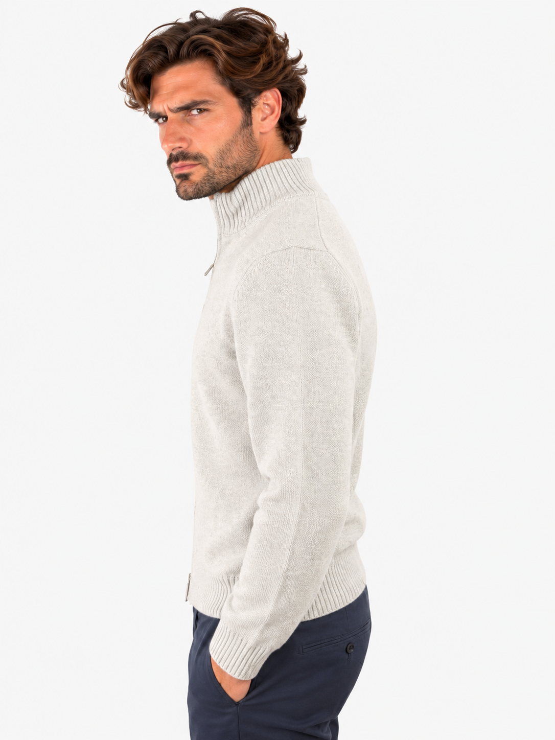 Gran Sasso Full zip uomo in cashmere grigio chiaro