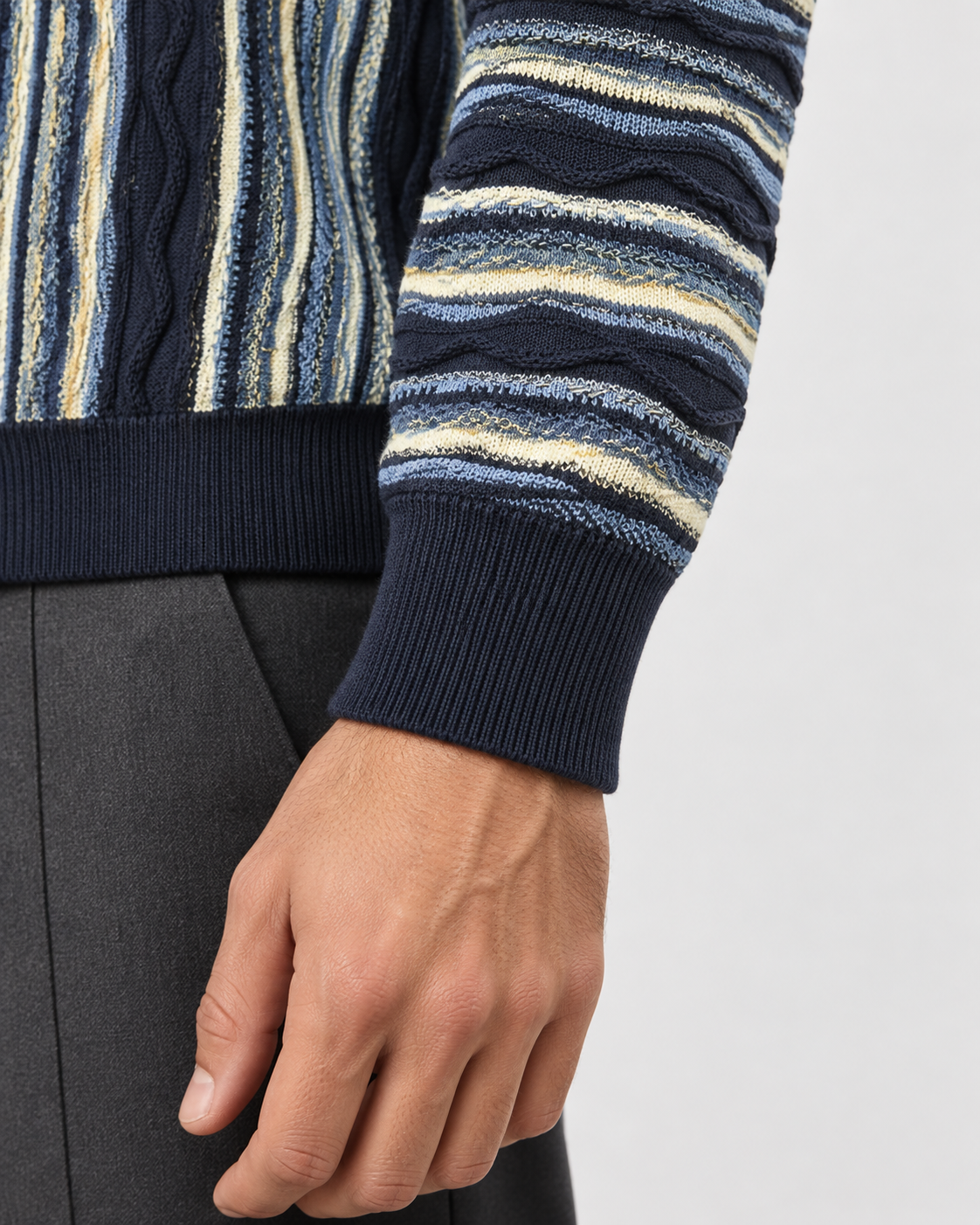 Lorenzoni Maglia girocollo uomo blu a righe azzurre e panna