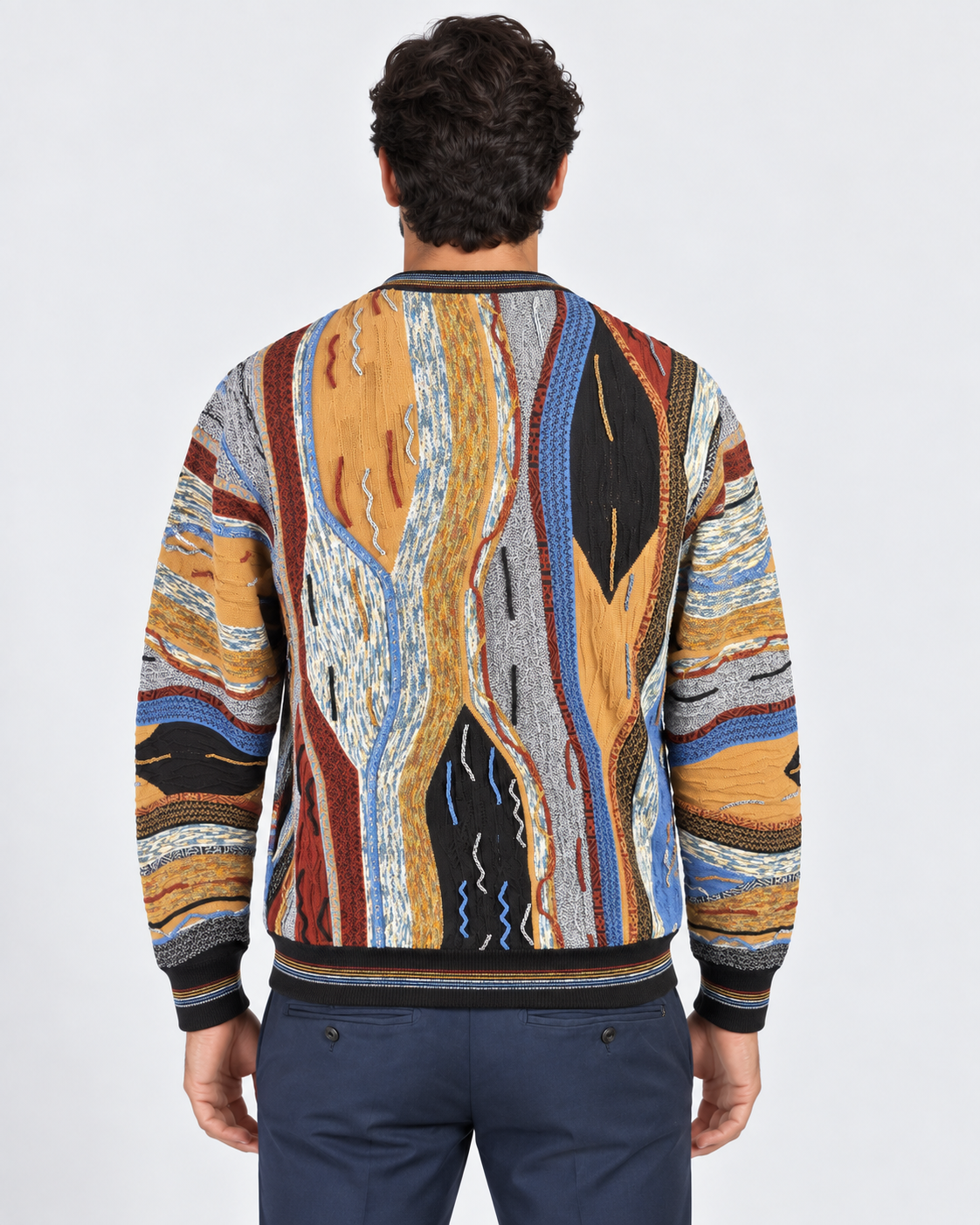 Lorenzoni Maglia girocollo uomo fantasia multicolore in misto lana