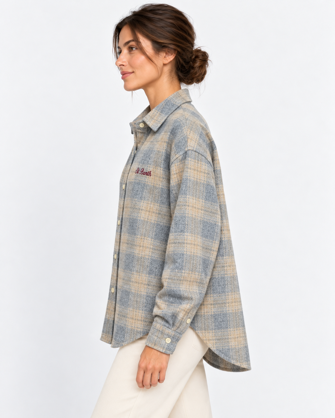 MC2 Saint Barth Camicia Donna Lully Snoopy Tartan Grigio e Beige