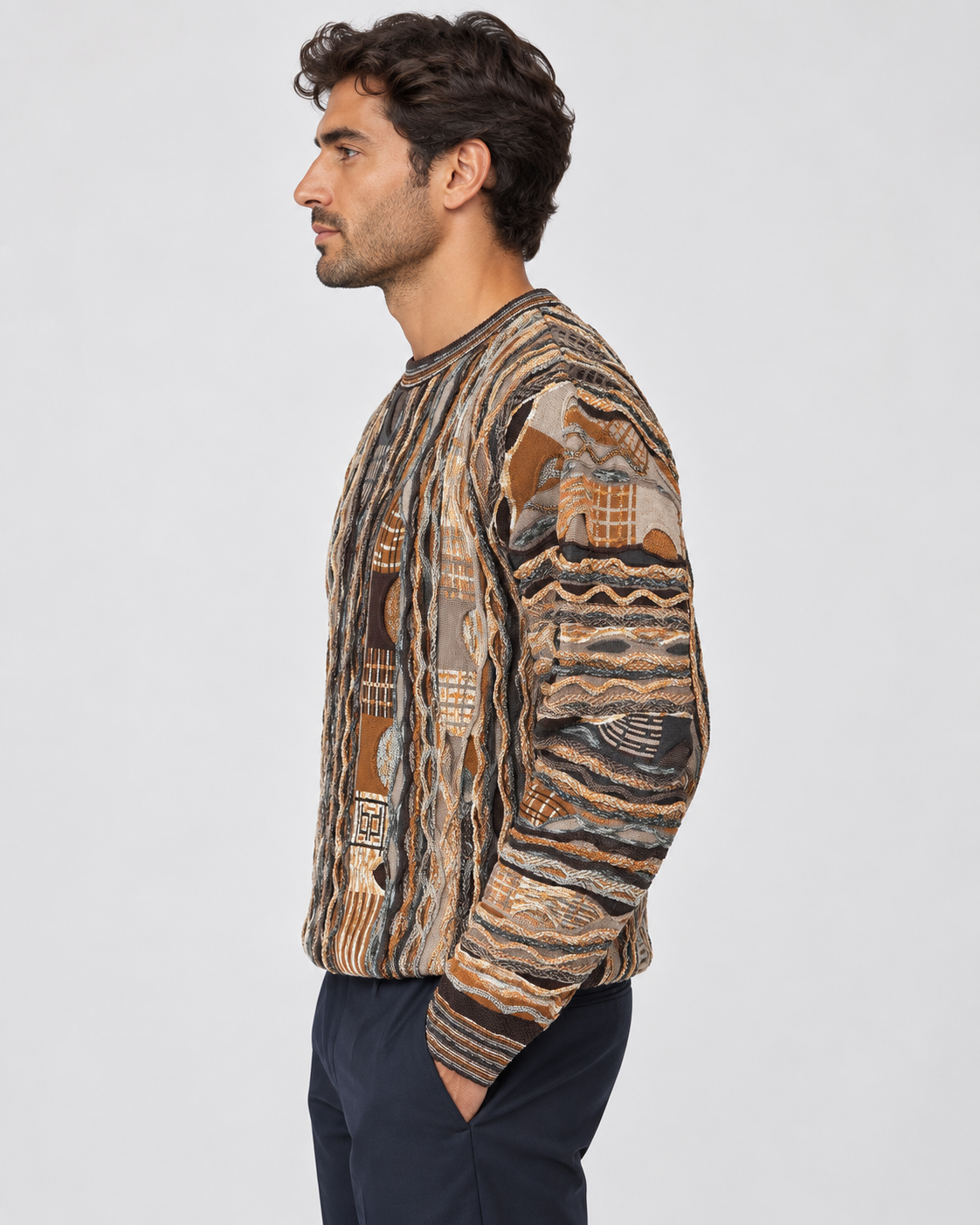 Lorenzoni Maglia girocollo uomo fantasia multicolore in misto lana