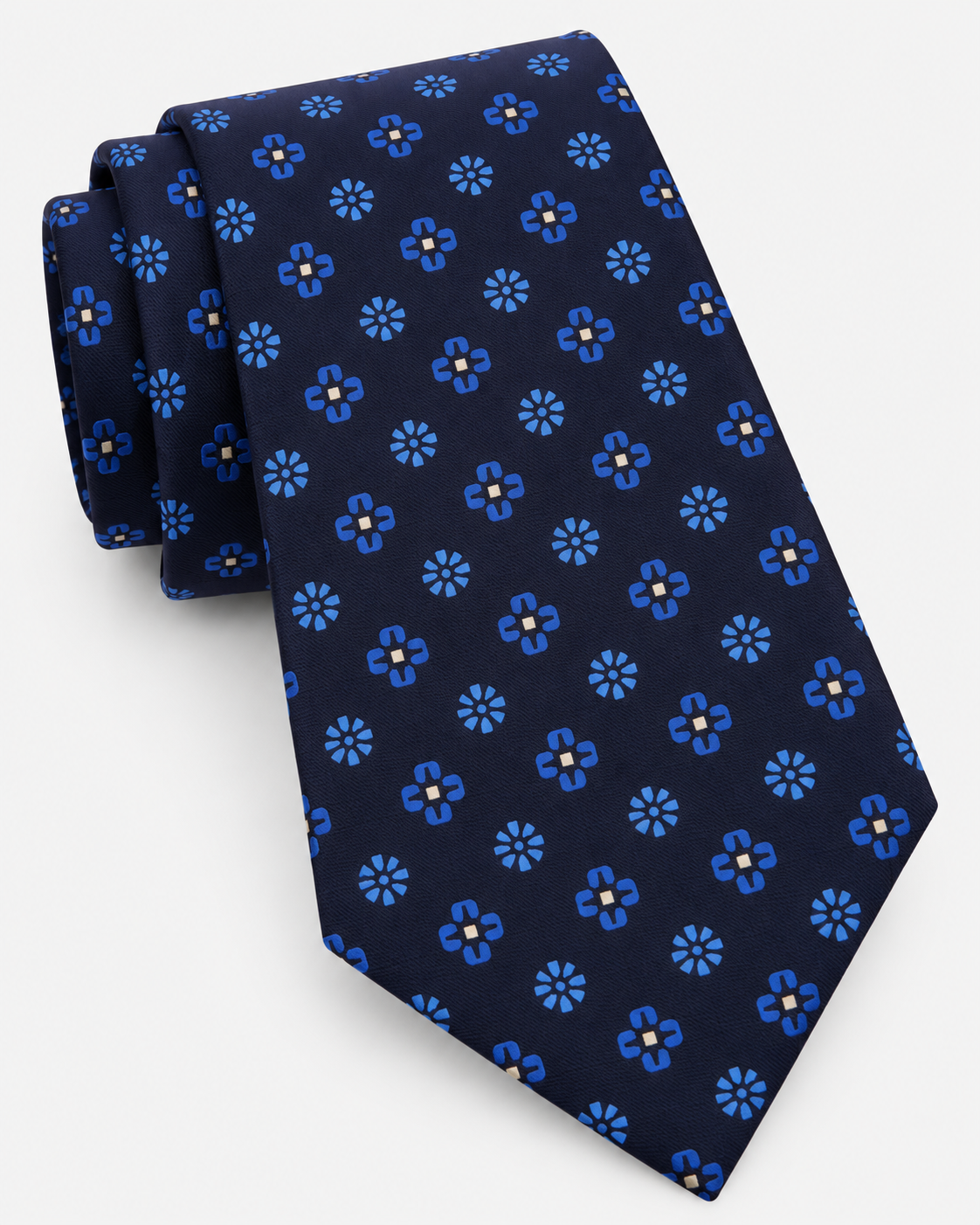 Fefè Cravatta Uomo in Seta Blu Navy con Doppia Fantasia Floreale