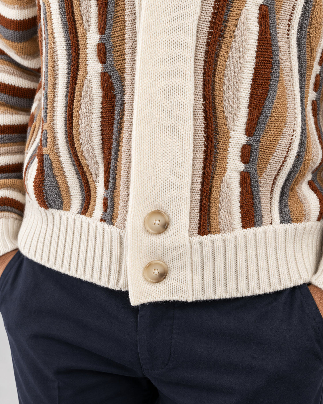 Lorenzoni Cardigan uomo fantasia panna con collo a scialle