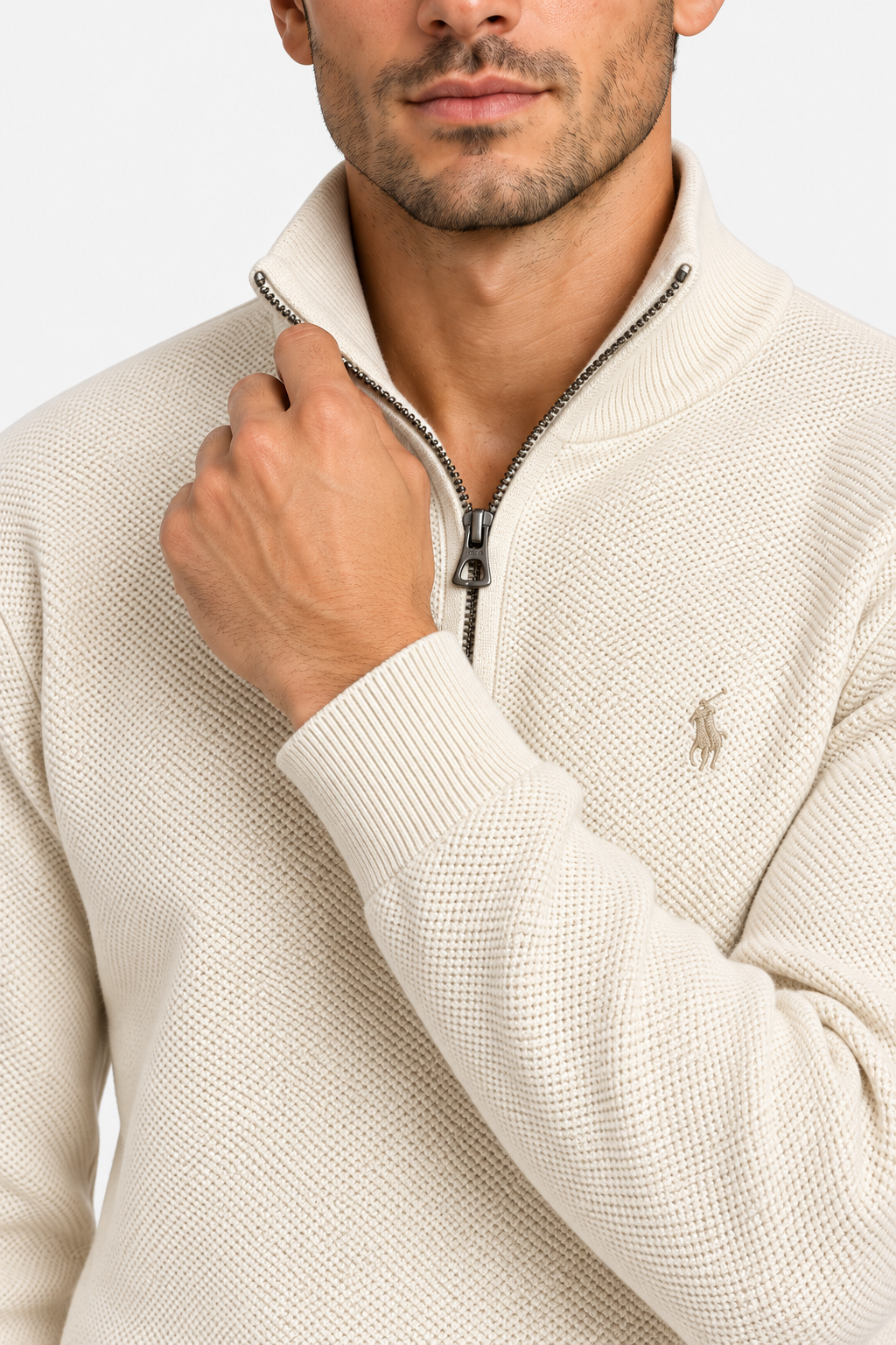 Polo Ralph Lauren Maglia Uomo Mezza Zip a Nido d’Ape Crema