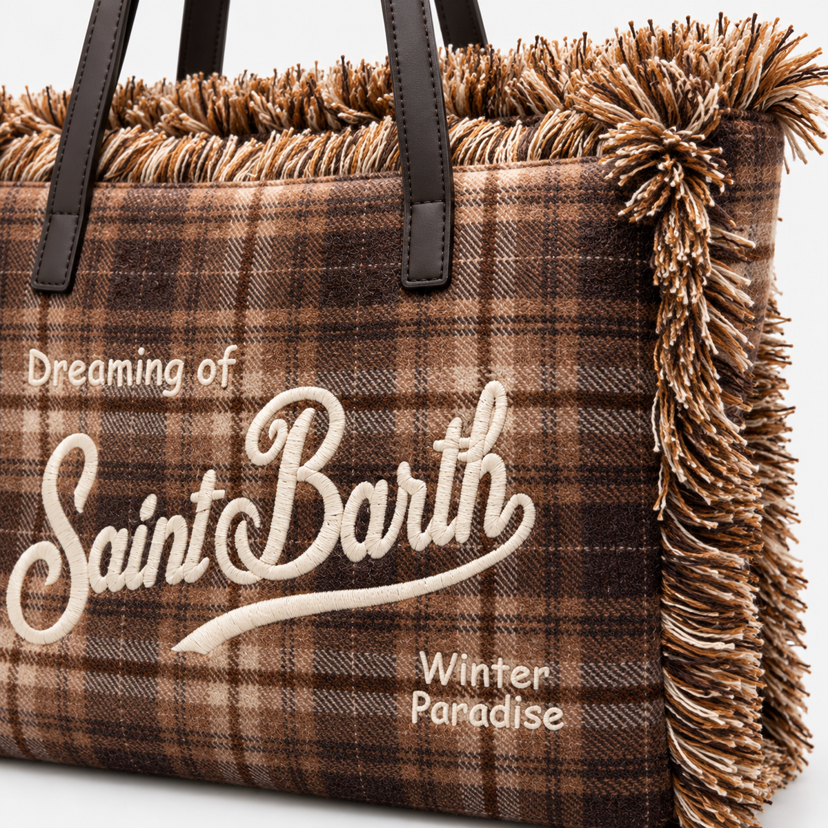 MC2 Saint Barth Borsa Donna Vanity Tartan Marrone con Frange