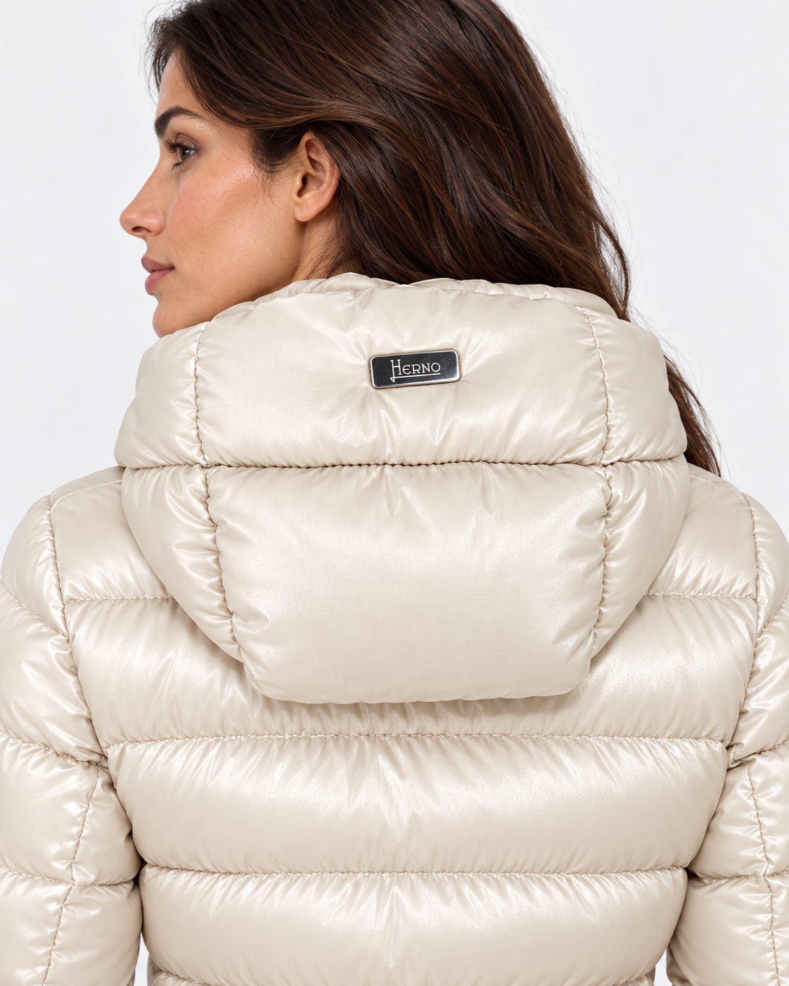 Herno Giaccone donna in nylon lucido Chantilly con cappuccio