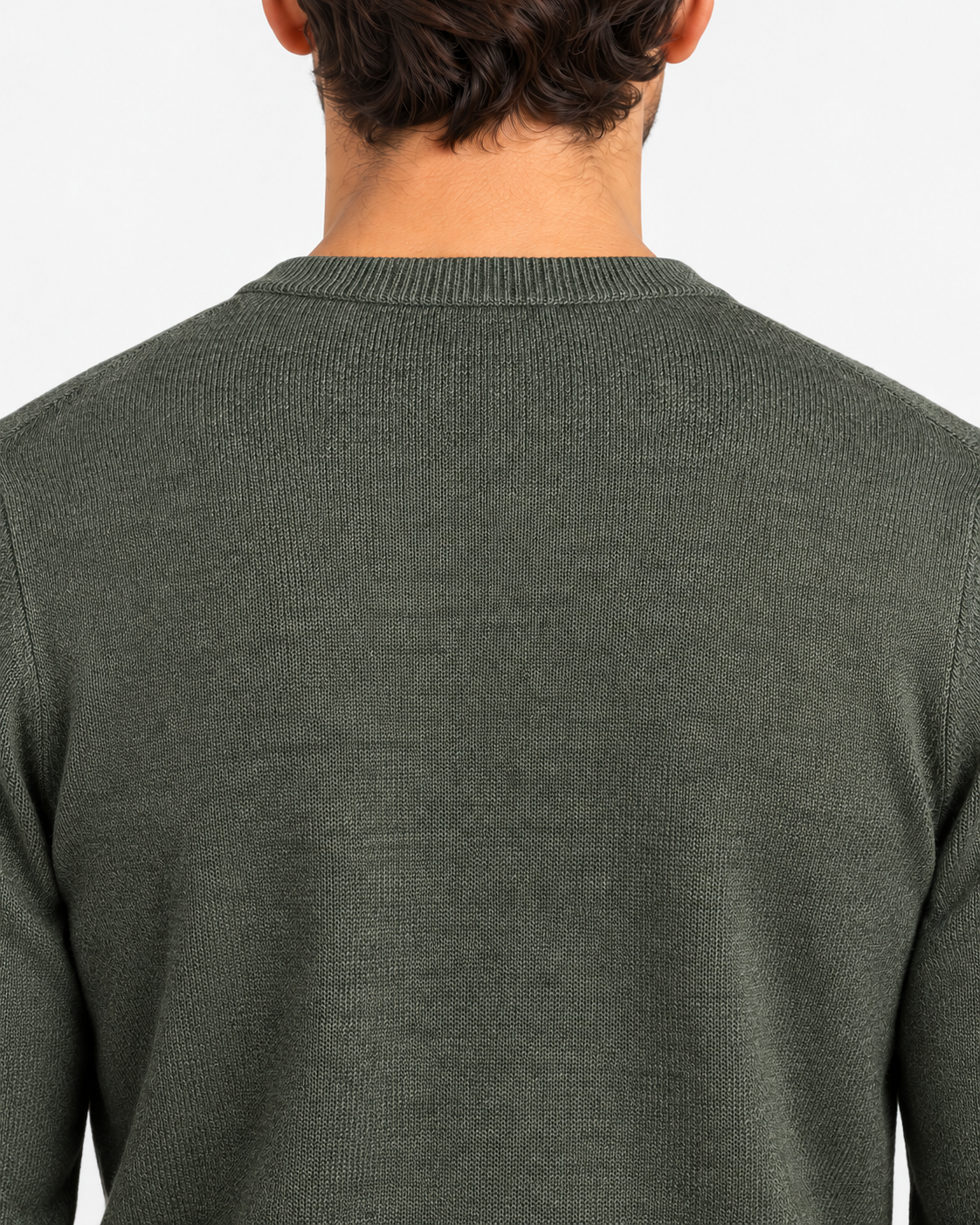 Military green extra-fine merino wool crew neck sweater