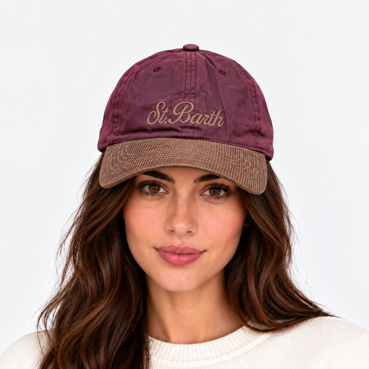 MC2 Saint Barth Cappello Donna Baseball Wax Corduroy Bordeaux e Marrone