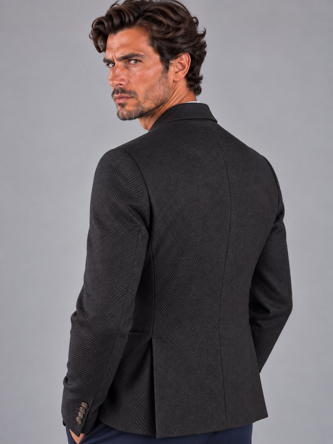 Tagliatore Giacca Uomo Monopetto in Lana Vergine Super 100's Blu