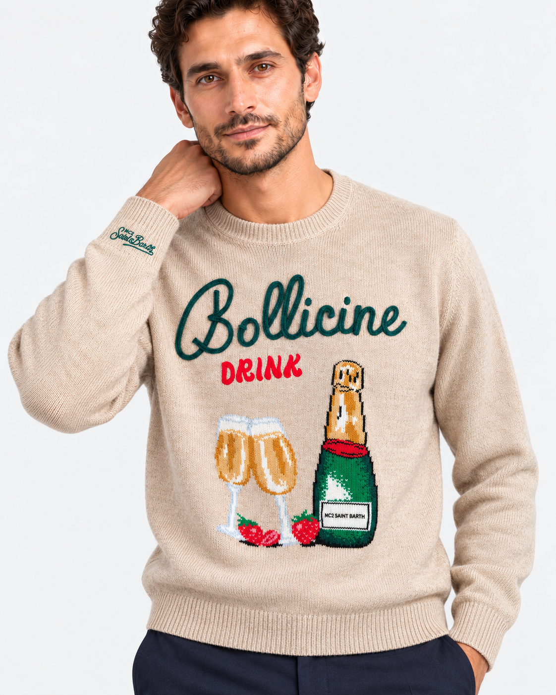 MC2 Saint Barth Maglia Uomo Heron Bollicine Drink Beige