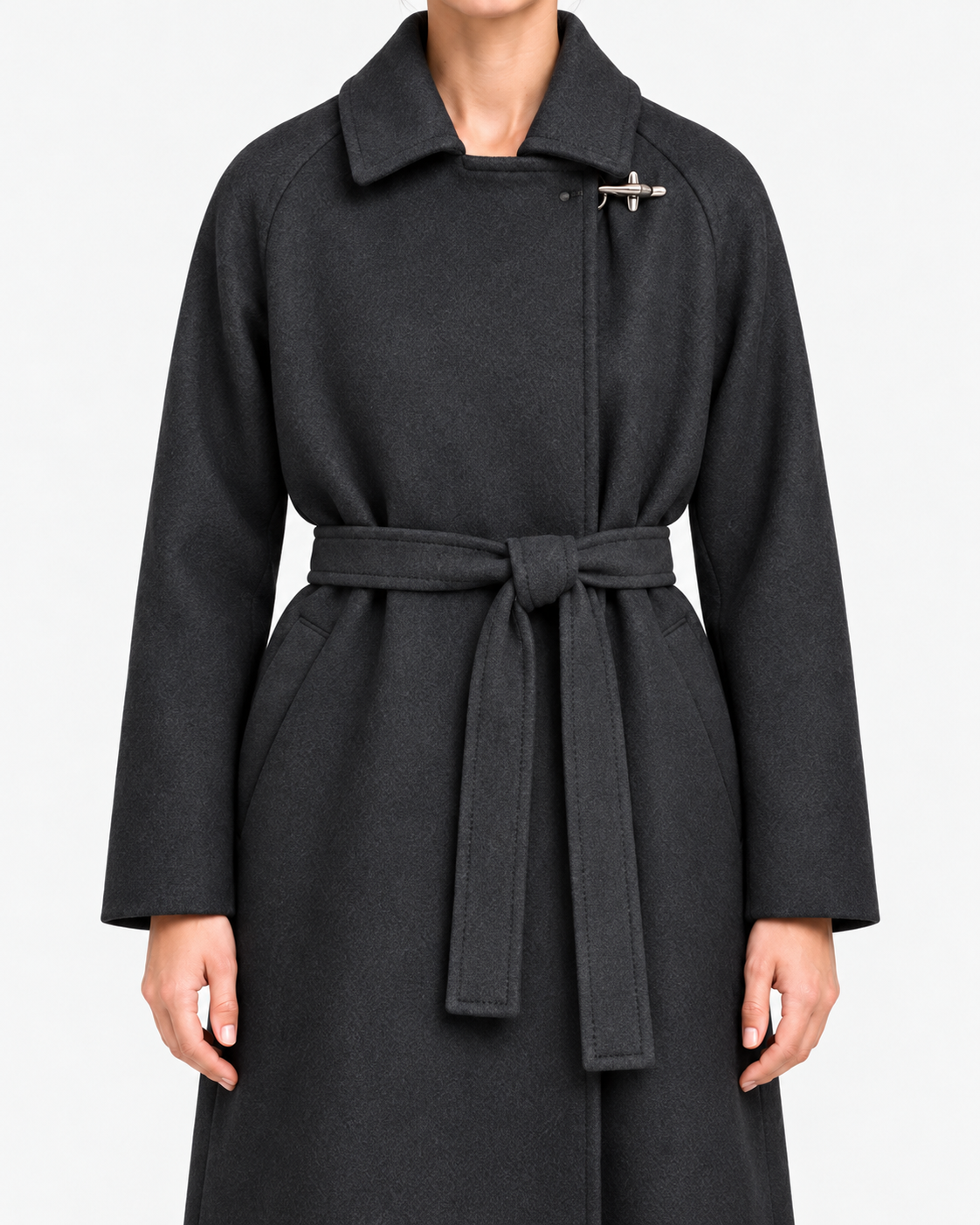 Fay Cappotto Donna a Vestaglia Nero in Lana e Cashmere