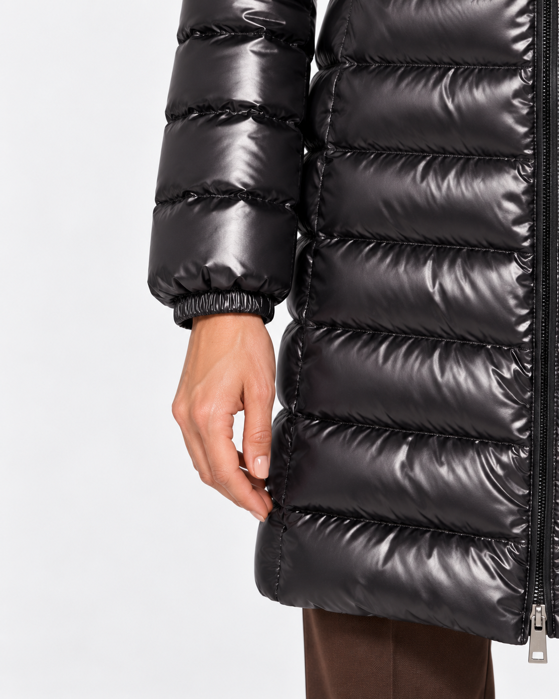 Herno Giaccone donna in nylon lucido nero con cappuccio