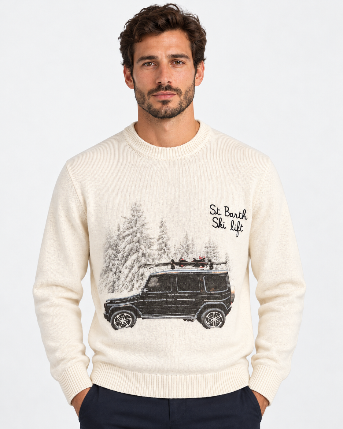 MC2 Saint Barth Maglia Uomo St. Barth Ski Lift Panna