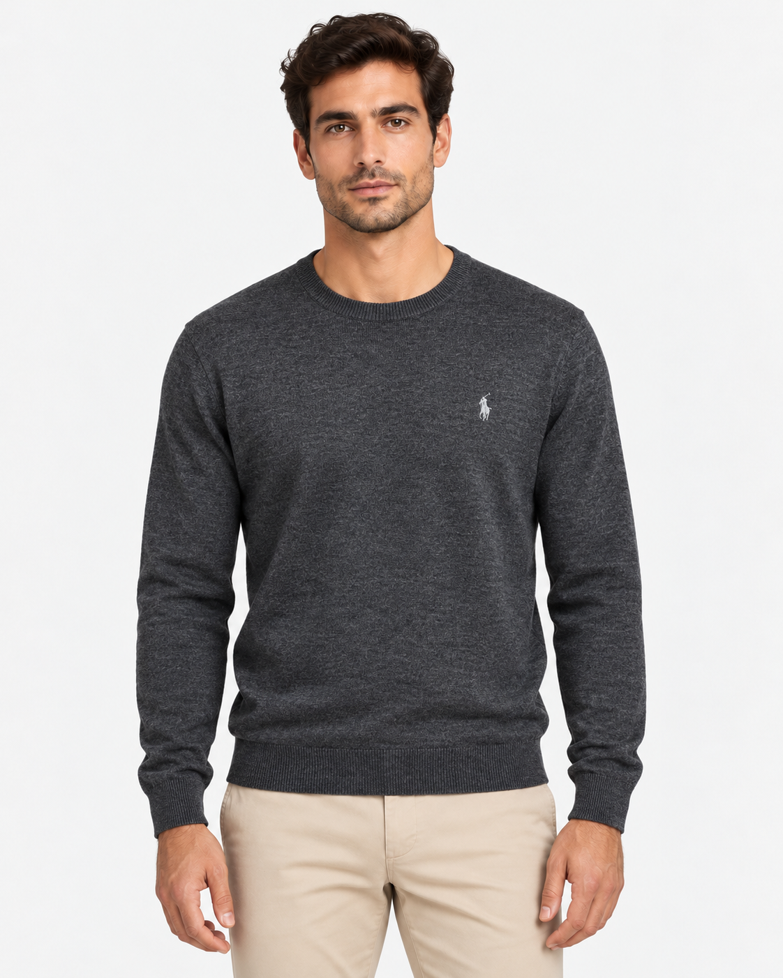Polo Ralph Lauren Maglione Uomo Girocollo in Pura Lana Grigio Antracite