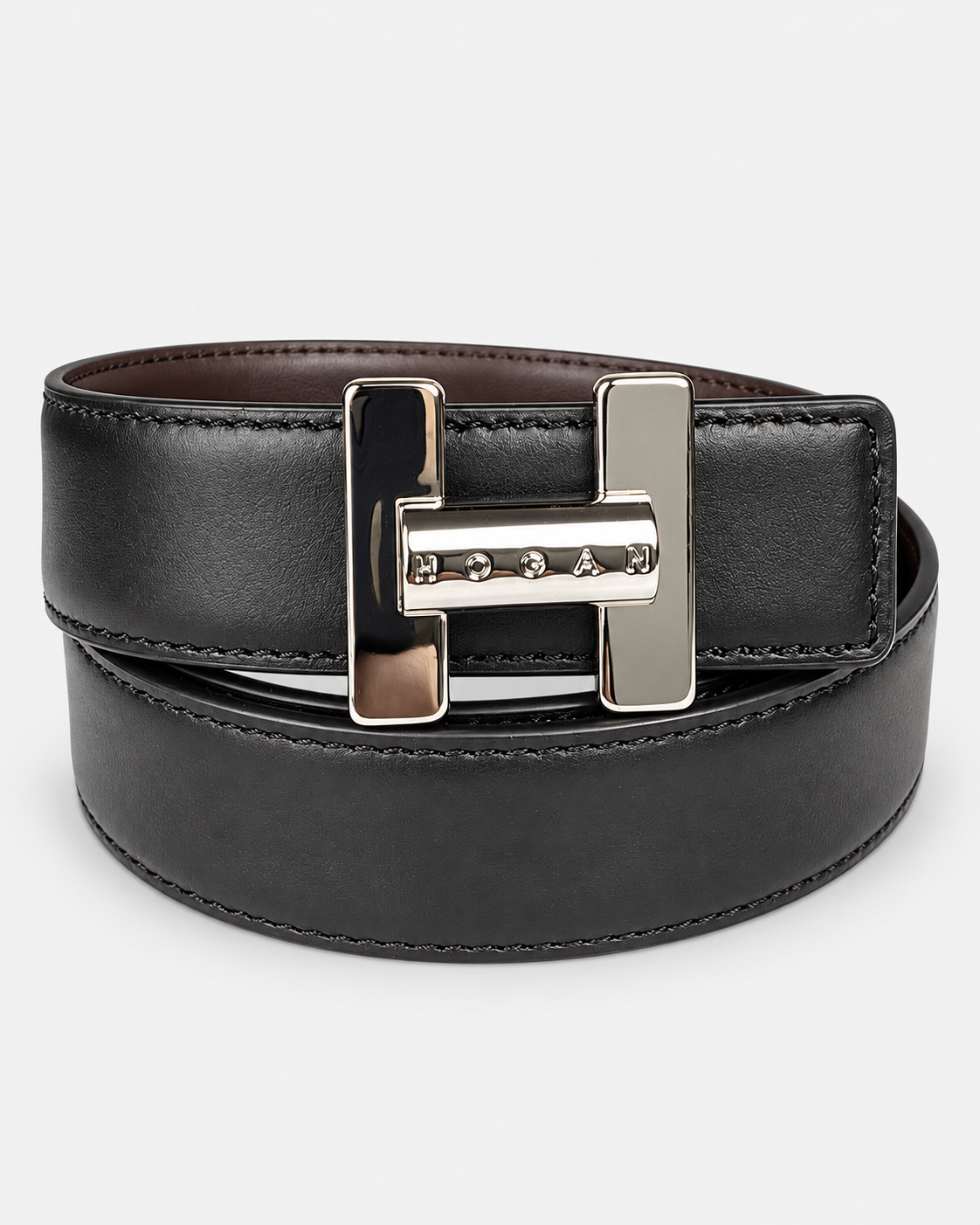 Hogan Cintura donna reversibile in pelle nero e testa di moro con fibbia H