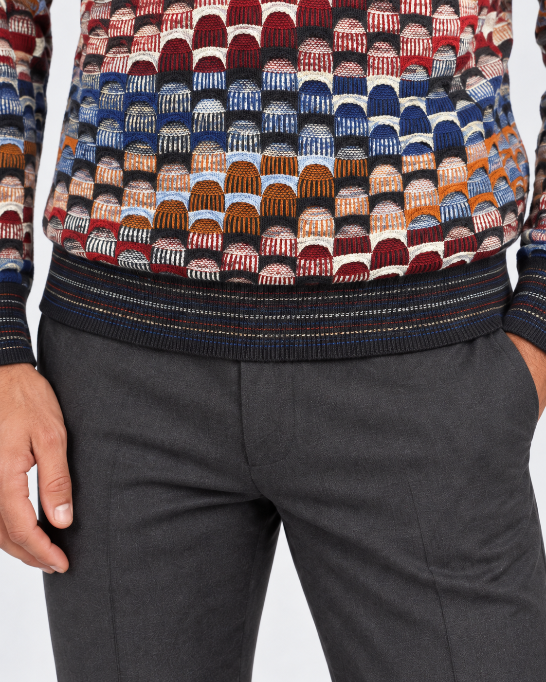 Lorenzoni Maglia girocollo uomo fantasia geometrica multicolore