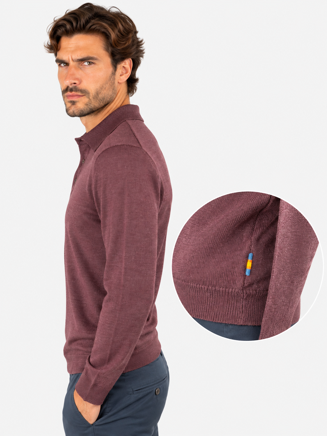 K-Way Polo Rey Wool Silk Cashmere Red Dk Wine
