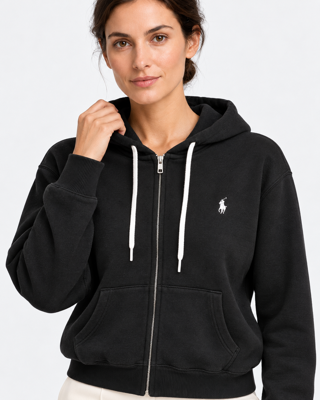 Polo Ralph Lauren Felpa Donna Nera con Cappuccio e Zip