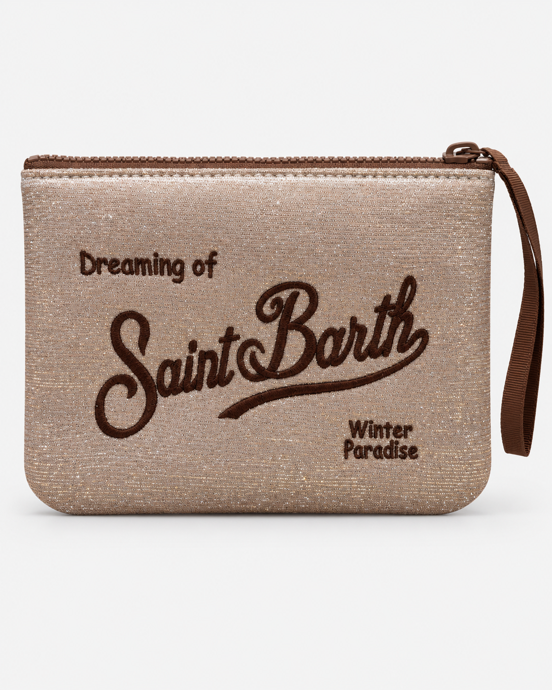 MC2 Saint Barth Pochette Donna Aline Lurex Beige con Ricamo Marrone