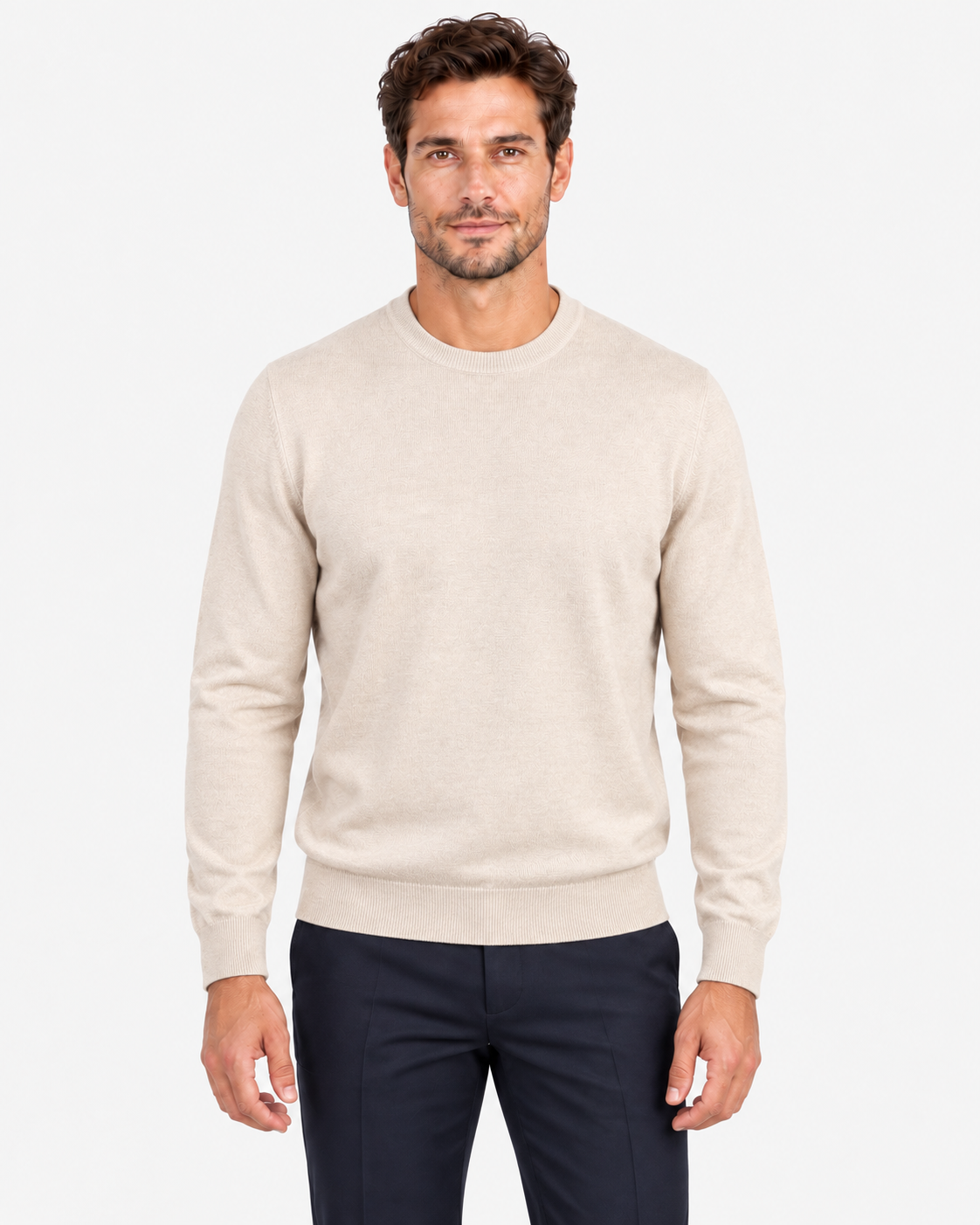 Maglia Girocollo Uomo in Cashmere Beige