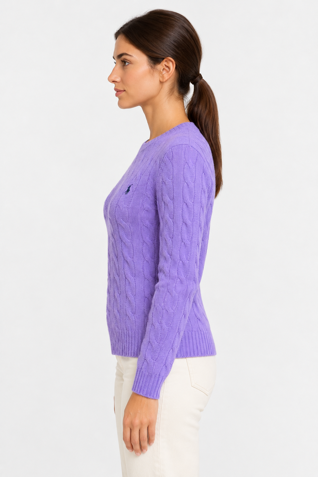 polo ralph lauren Maglione donna girocollo in lana e cashmere a trecce