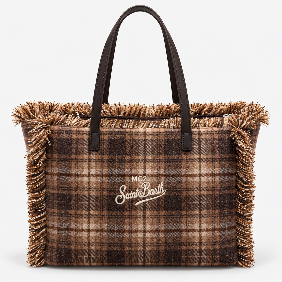 MC2 Saint Barth Borsa Donna Vanity Tartan Marrone con Frange