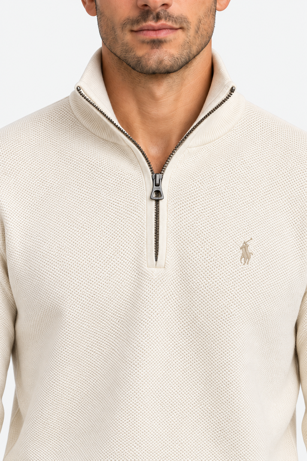 Polo Ralph Lauren Maglia Uomo Mezza Zip a Nido d’Ape Crema