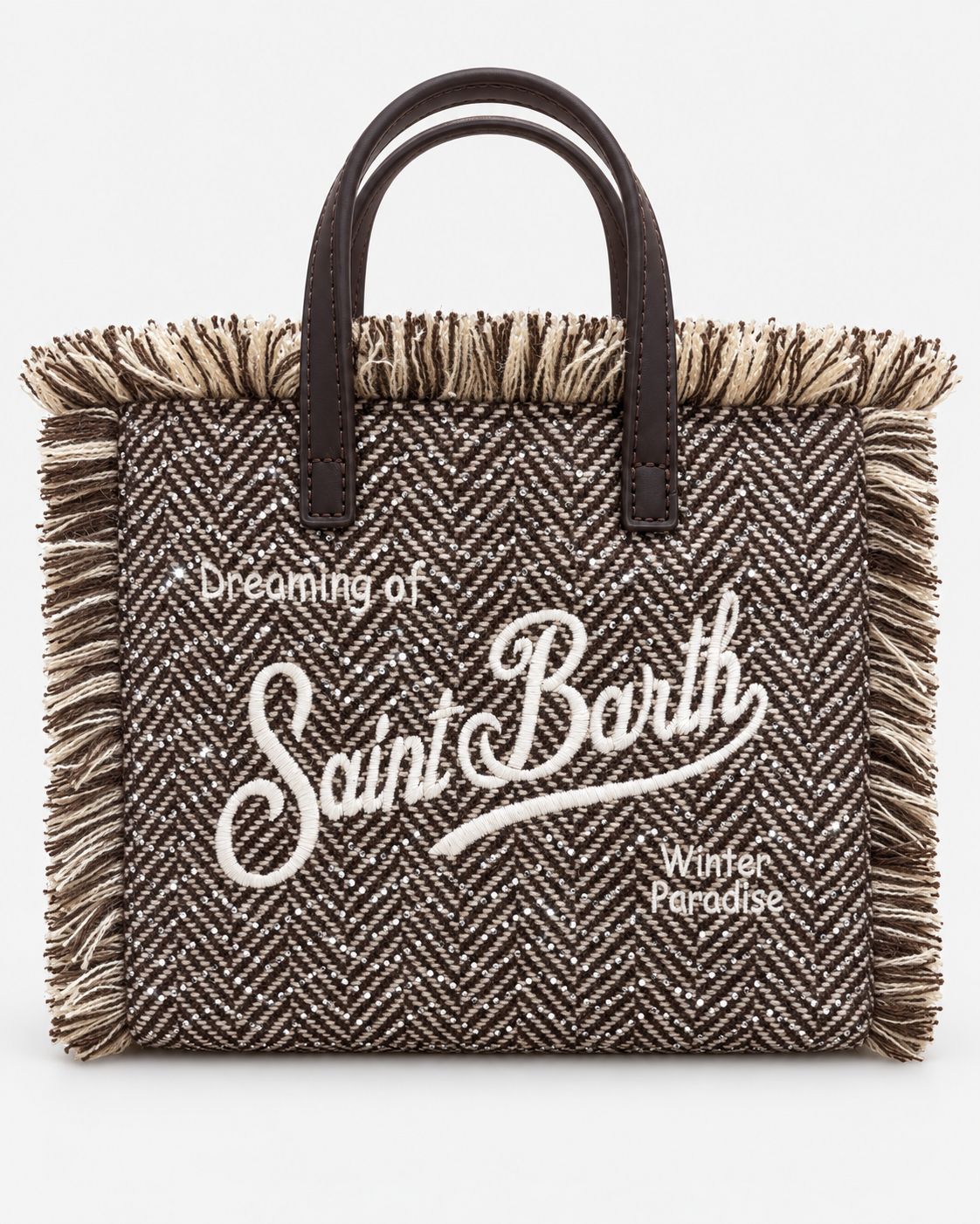 MC2 Saint Barth Borsa Donna Vanity Mini Spigata Marrone con Strass e Tracolla