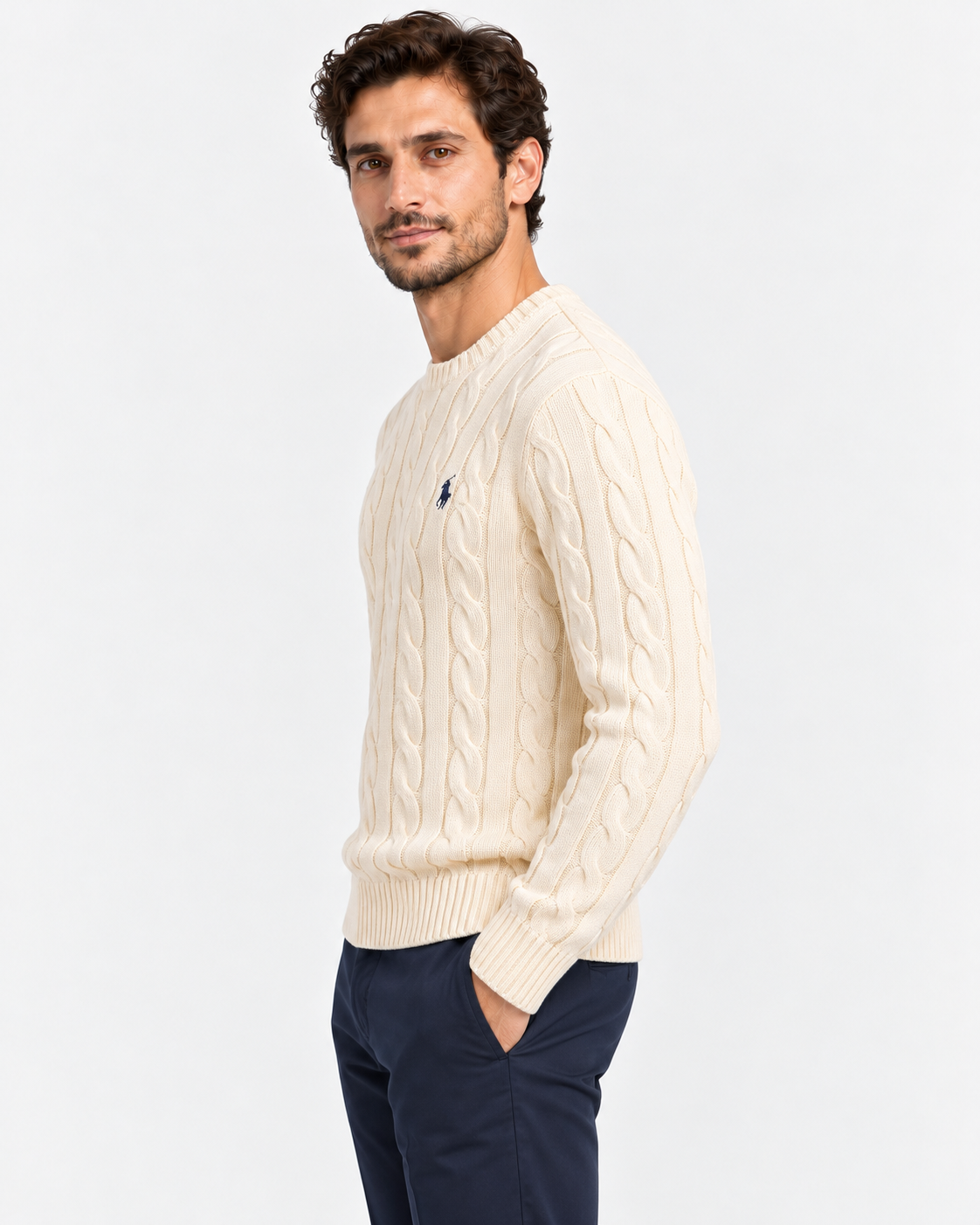 Polo Ralph Lauren Maglione Uomo in Cotone a Trecce Cream