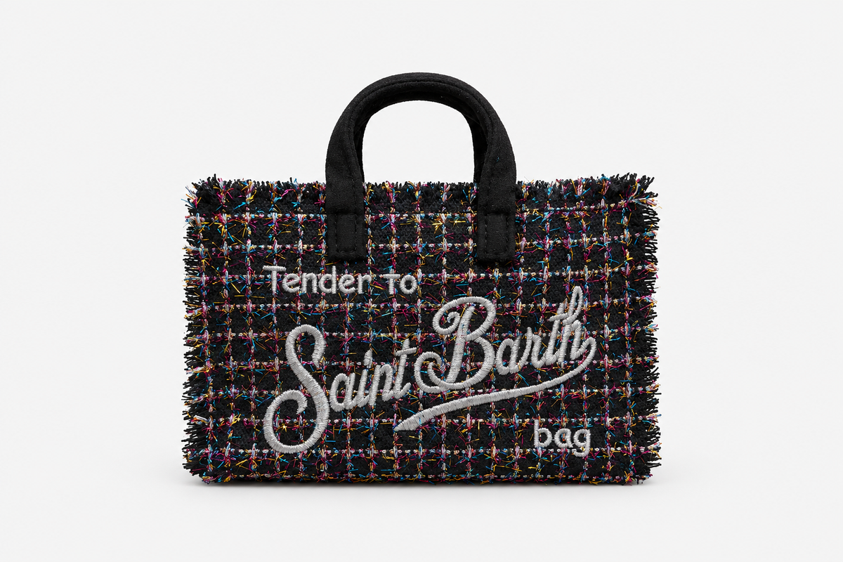 MC2 Saint Barth Phone Bag Donna Tweed Shiny Nero Multicolore