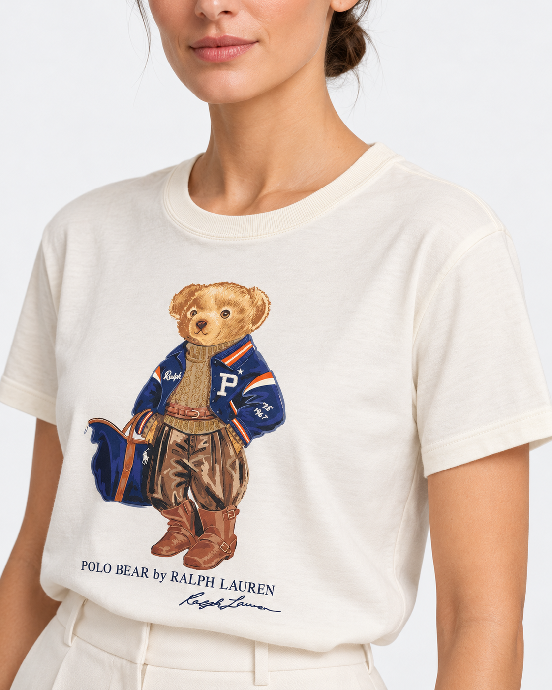 Polo Ralph Lauren T-shirt Donna Polo Bear in Cotone Avorio