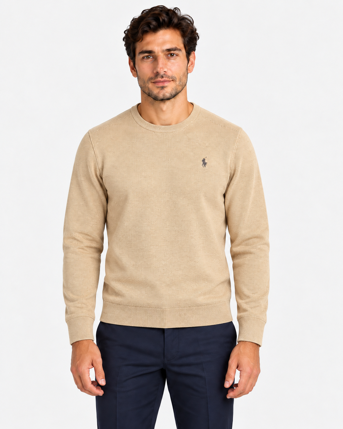 Polo Ralph Lauren Maglione Uomo Girocollo in Cotone Nido d’Ape Brown