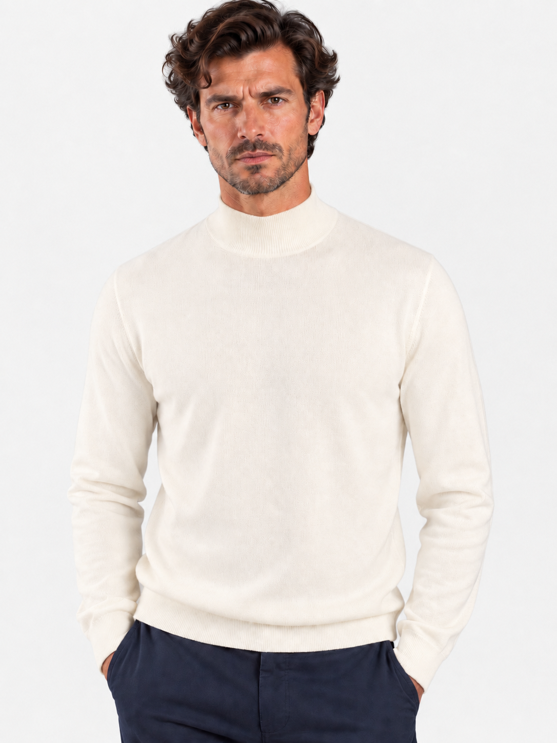 Tagliatore Maglione Uomo Lupetto in Lana Bianco