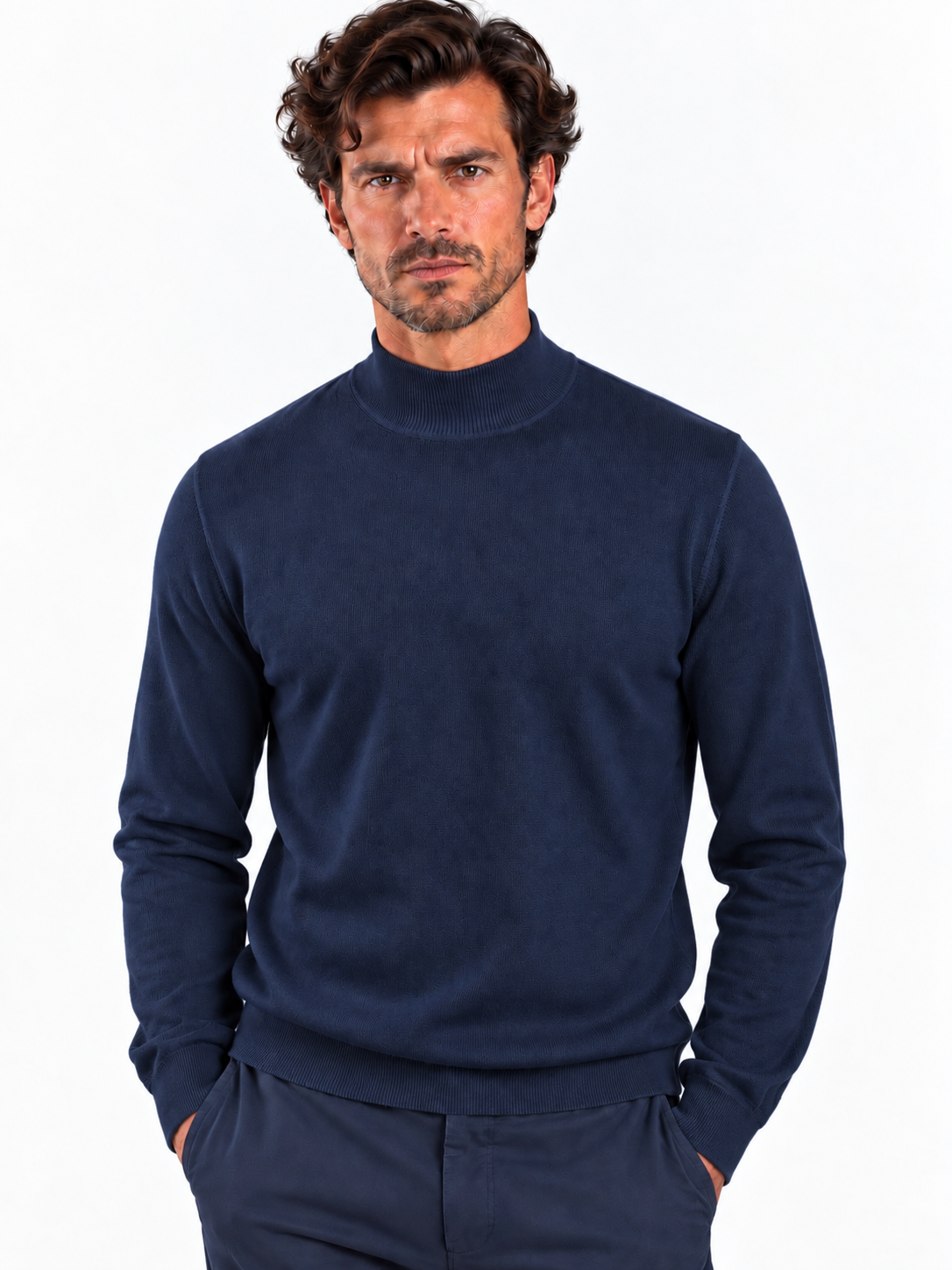 Tagliatore Maglione Uomo Lupetto in Lana Blu