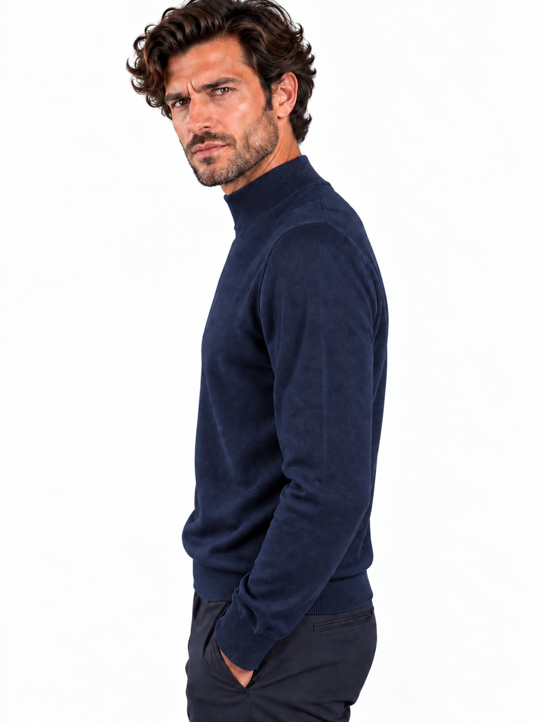 Tagliatore Maglione Uomo Lupetto in Lana Blu