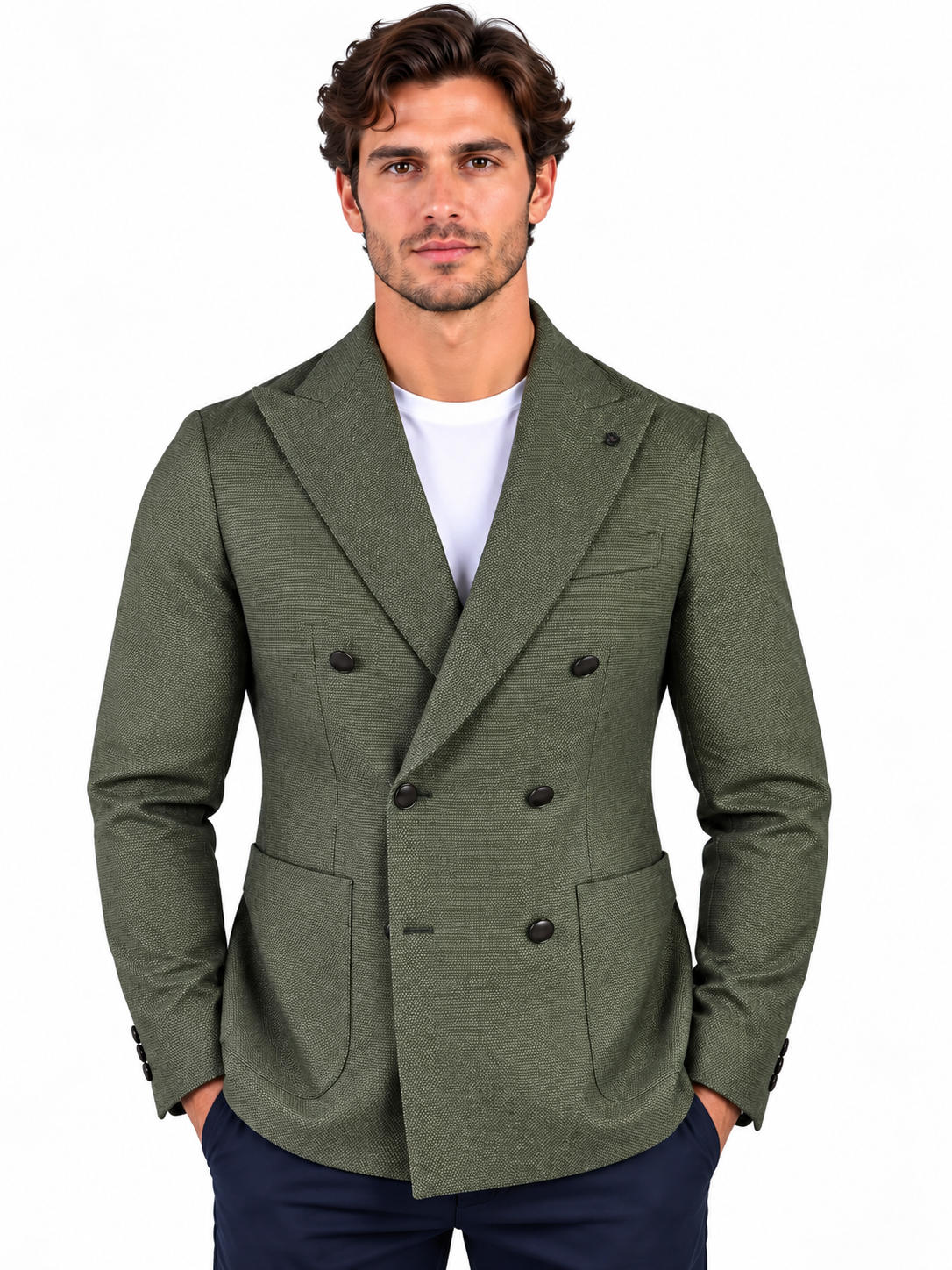 Tagliatore Giacca Uomo Montecarlo Doppiopetto in Lana Vergine Super 100's Verde