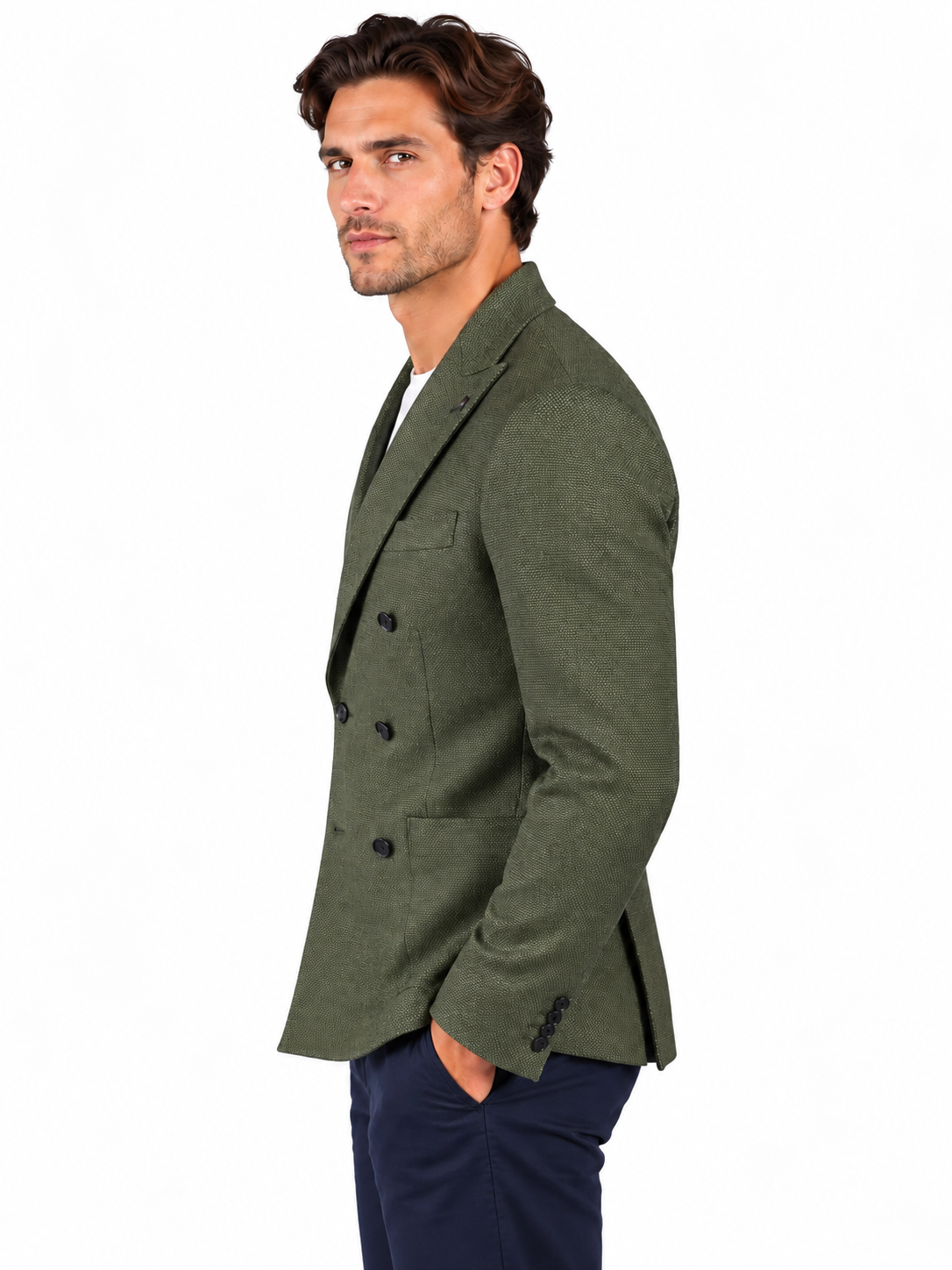Tagliatore Giacca Uomo Montecarlo Doppiopetto in Lana Vergine Super 100's Verde