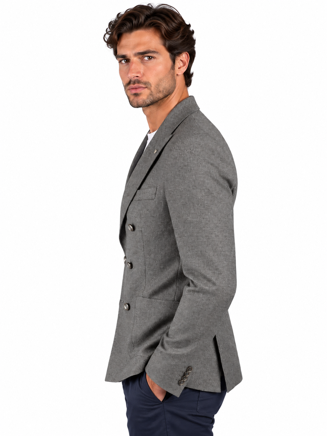 Tagliatore Giacca Uomo Montecarlo Doppiopetto in Lana Vergine Super 100's Silver